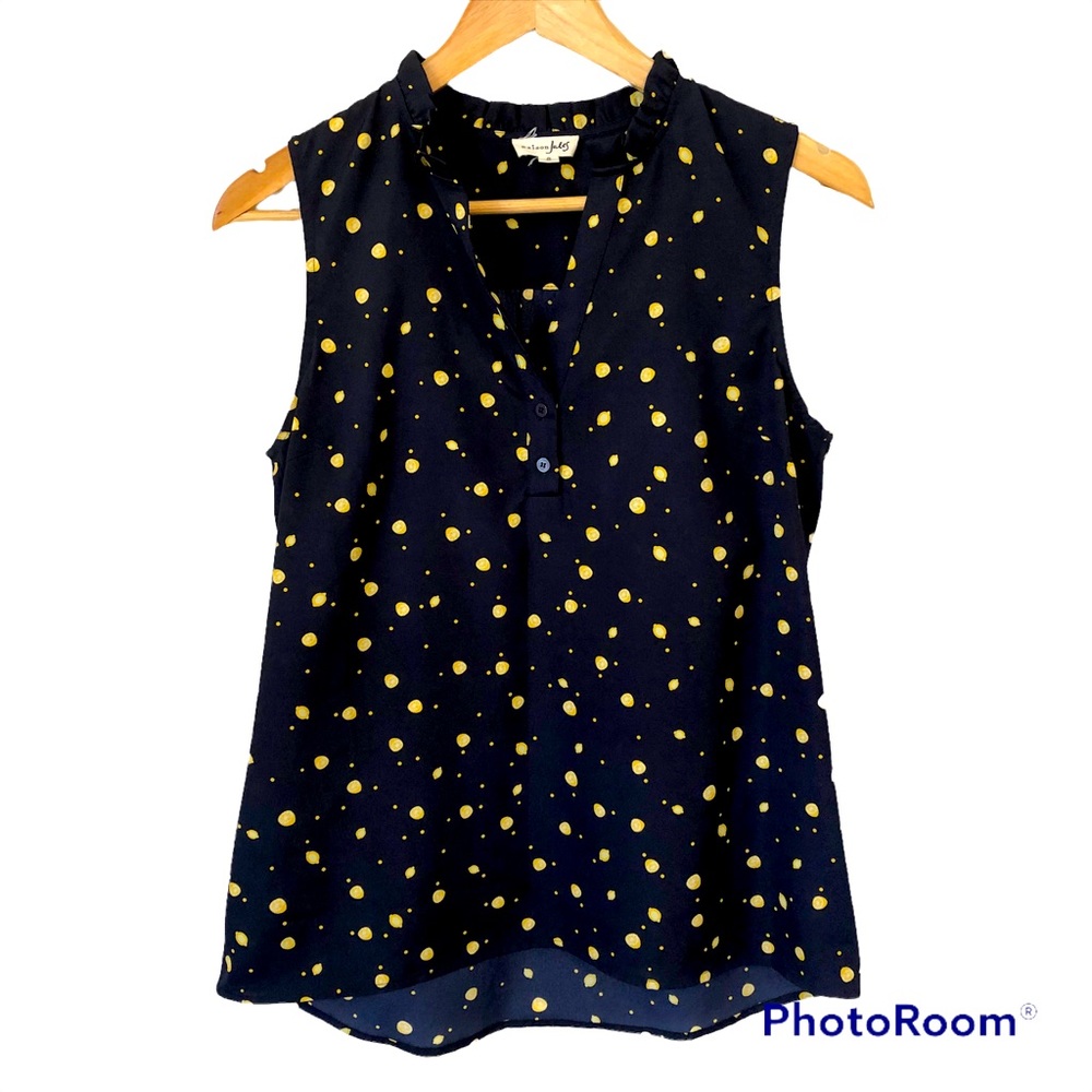 Lemons Sleeveless Ruffle Button Up Blouse, Size S